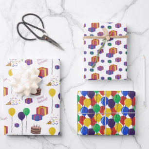 GeburtstagsmusterWrapping Paper Flat Sheet Set 3 Geschenkpapier Set