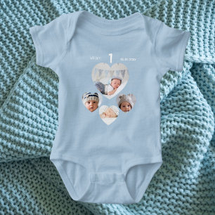 Geburtstagsname Alter Foto Collage Baby Boy Blau Strampler