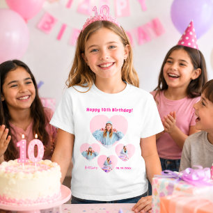 Geburtstagsname Alter Foto Herz Collage Mädchen T-Shirt