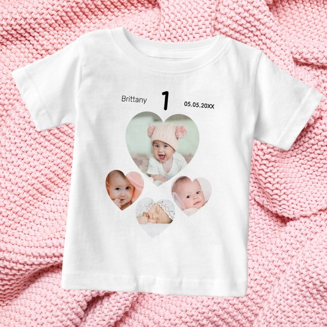 Geburtstagsname Foto Collage Baby T-shirt (Von Creator hochgeladen)