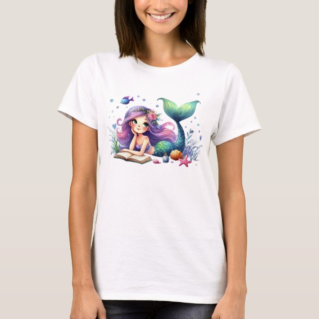 Geburtstagspartei Aquarell Meerjungfrau Meerjungfr T-Shirt (Vorderseite)