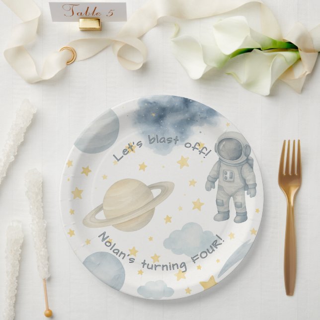 Geburtstagspartei des Kosmischen Weltraums | Raket Pappteller (Hochzeit)