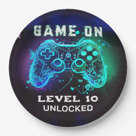Geburtstagspartei des Video Game Level Up Controll Pappteller