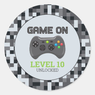 Geburtstagspartei des Video Game Level Up Controll Runder Aufkleber