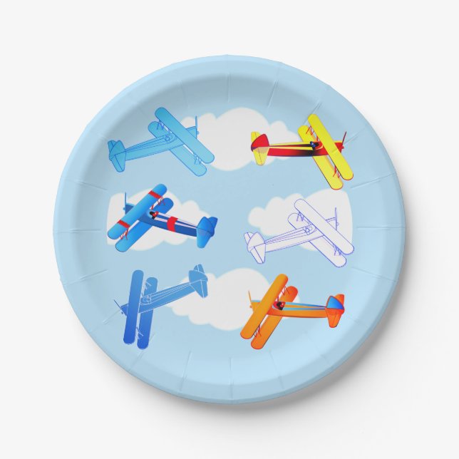 Geburtstagspartei des Vintagen Flugzeugs Aviator Pappteller (Vorderseite)
