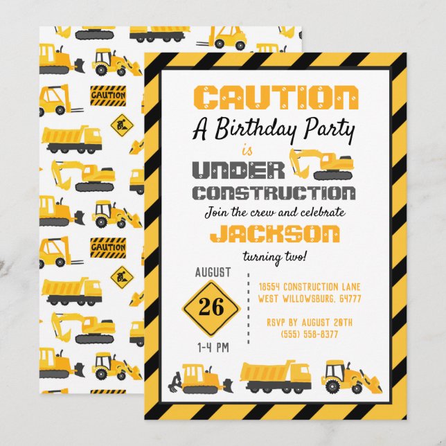 Geburtstagspartei im Baugewerbe Einladung (Vorne/Hinten)