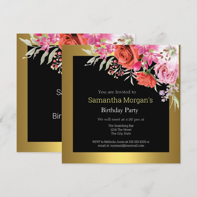 Geburtstagspartei jeder Blume Einladung (Vorne/Hinten)