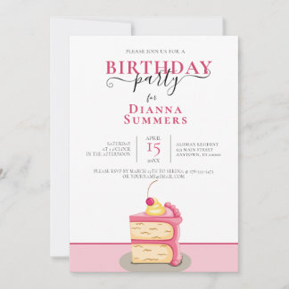 GEBURTSTAGSPARTEI, PINK CAKE ART EINLADUNG