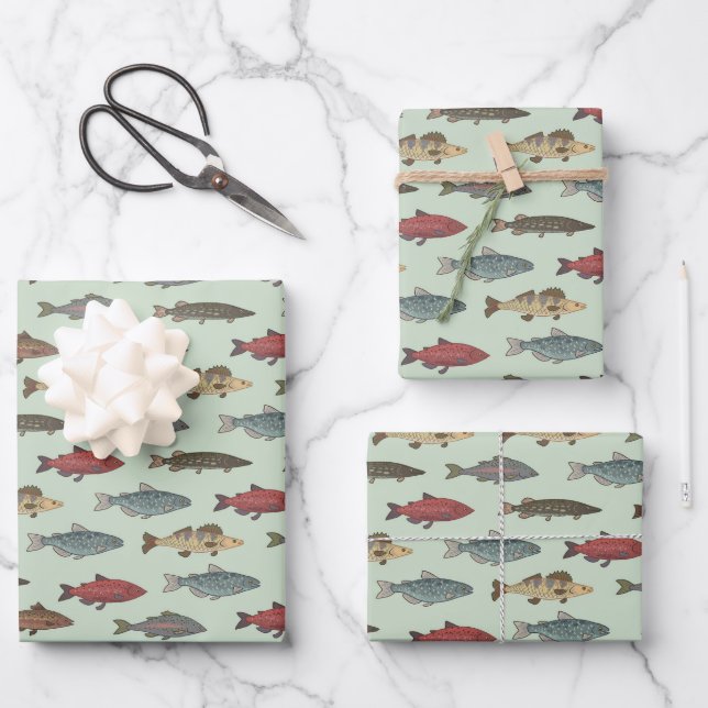 Geburtstagspartei von Fisch Geschenkpapier Set (Vorderseite)