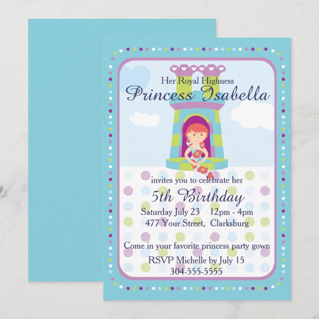 Geburtstagspartei von Prinzessin Einladung (Vorne/Hinten)