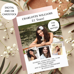 Geburtstagspartei Weißer Rosengold Foto Collage Einladung