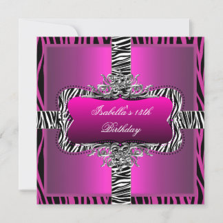 Geburtstagsparty 13. Teen Wild Pink Zebra Black Einladung