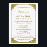 Geburtstagsparty 21. Gatsby Stil, weiß & gold Einladung<br><div class="desc">Geburtstagsparty 21. Gatsby Stil,  weiß & gold,  alle editierbar,  zweiseitig</div>