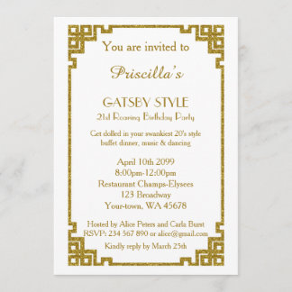 Geburtstagsparty 21. Gatsby Stil, weiß & gold Einladung
