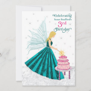 Geburtstagsparty 3 Jahre. Girl Fairy Lighting Cand Einladung