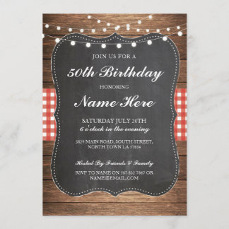 Geburtstagsparty 40. 50. Karo Rustikales Holz Einl Einladung