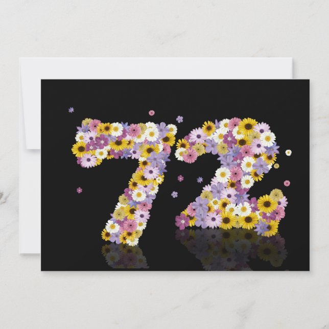 Geburtstagsparty, 72. Geburtstag, mit Blumenbriefe Einladung (Vorderseite)