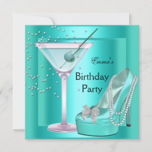 Geburtstagsparty Aqua Aquamarin Blue Türkise Schuh Einladung