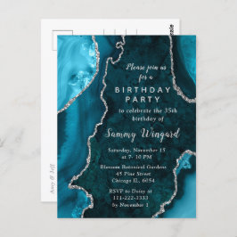 Geburtstagsparty aquamarin Blue und Silver Agate M Postkarte