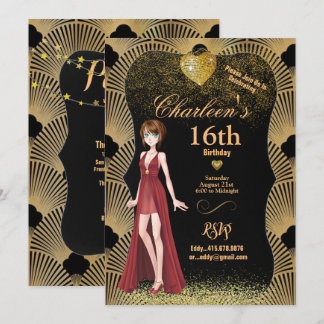 Geburtstagsparty Art Deco Gatsby Girl Einladung