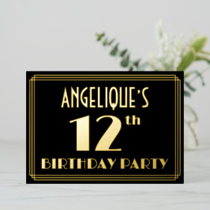 Geburtstagsparty: Art Deco Look "12", w/ Name Folieneinladung