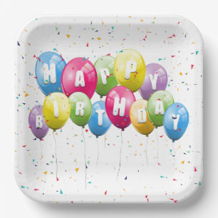 Geburtstagsparty Ballons und Confetti Pappteller