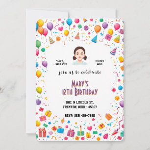 Geburtstagsparty Ballons und Geschenke Personalisi Einladung
