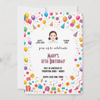Geburtstagsparty Ballons und Geschenke Personalisi Einladung