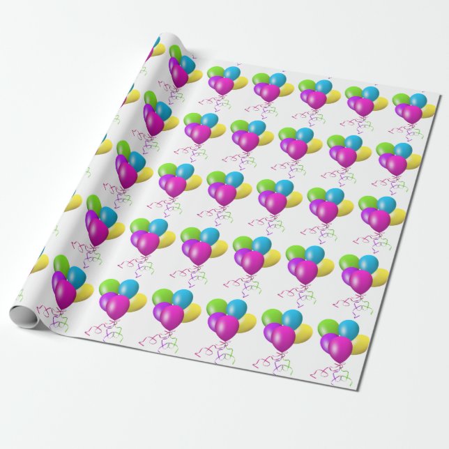 Geburtstagsparty Balloons Geschenkpapier (Ungerollt)