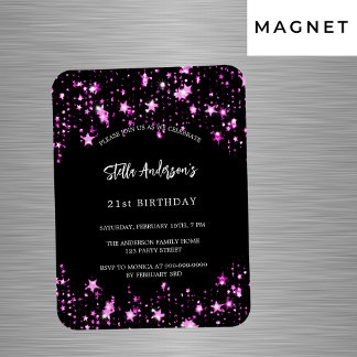 Geburtstagsparty Black Pink Stars Luxus Einladung Magnet