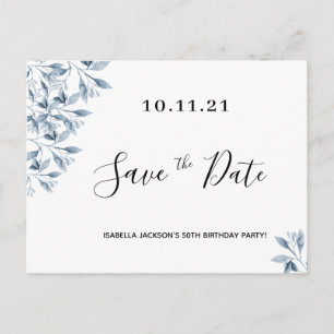 Geburtstagsparty, blau, botanisch Save the Date Postkarte