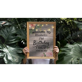 Geburtstagsparty-Blume Holz String Lights Willkomm Poster