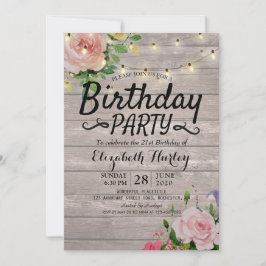 Geburtstagsparty-Blume Rustikale Holz-String-Licht Einladung