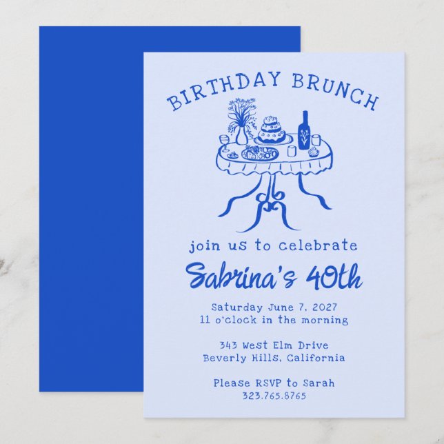 Geburtstagsparty Buffet Tischhandgezeichnet Einladung (Vorne/Hinten)