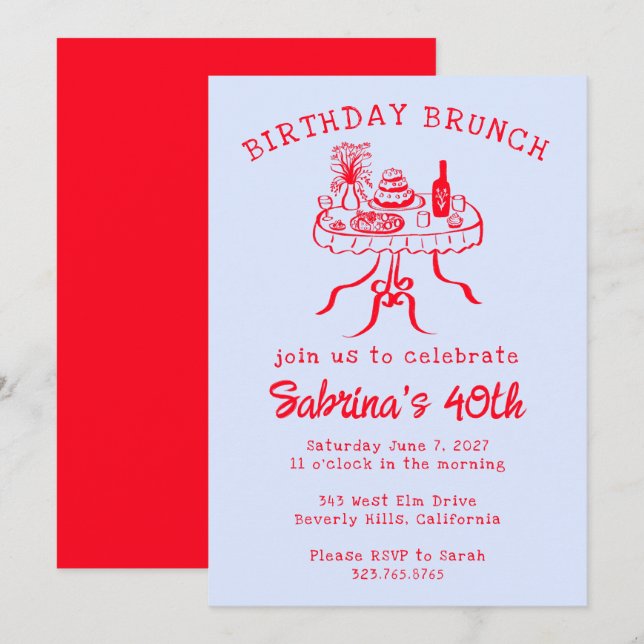 Geburtstagsparty Buffet Tischhandgezeichnet Einladung (Vorne/Hinten)