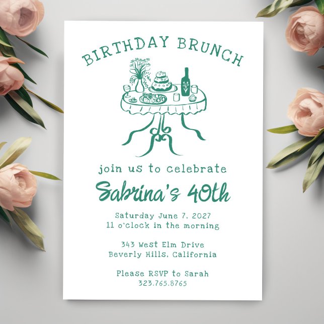 Geburtstagsparty Buffet Tischhandgezeichnet Einladung (Birthday Party Buffet Table Hand Drawn Custom Invitation
)