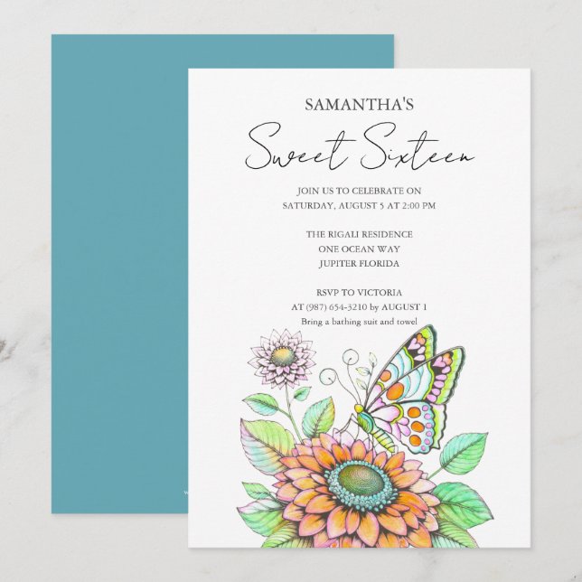 Geburtstagsparty Butterfly Thema Einladung (Vorne/Hinten)