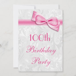 Geburtstagsparty Damask und Pink Imitats Bow Einladung