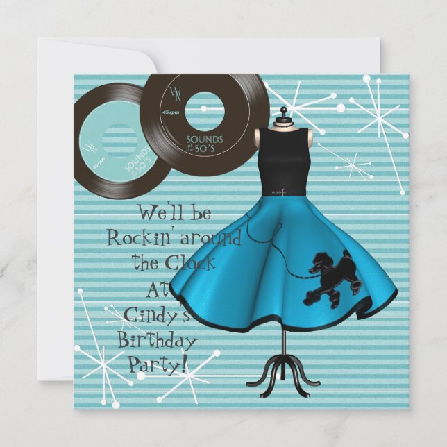 Geburtstagsparty der 1950er Jahre Einladung (Vorderseite)