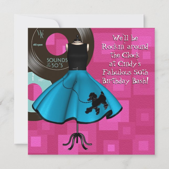 Geburtstagsparty der 1950er Jahre Einladung (Vorderseite)