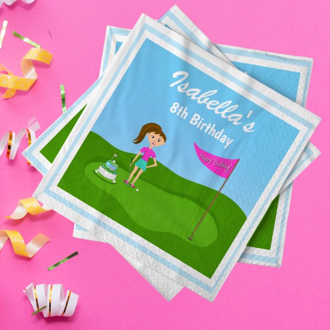 Geburtstagsparty der coolen Girl's Golden Themed Serviette (Enjoy your golf themed girls birthday party with these cute napkins.)