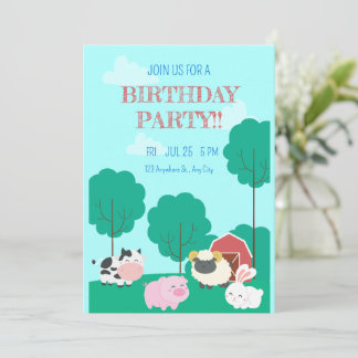 Geburtstagsparty der Landtiere, moderne Landtiere Einladung