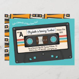 Geburtstagsparty der Retro 80's Cassette Tape Musi Einladung