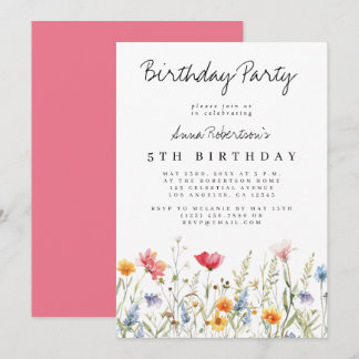 Geburtstagsparty der Wildblume Watercolor Einladung