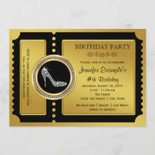Geburtstagsparty des Gold Ticket High Heel Einladung