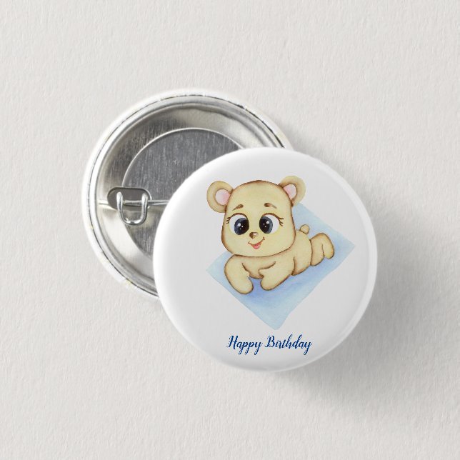 Geburtstagsparty des niedlichen Bären-Themas Button (Vorne & Hinten)