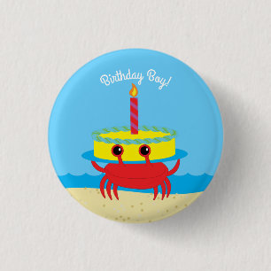 Geburtstagsparty des niedlichen Crab Beach Kid Button