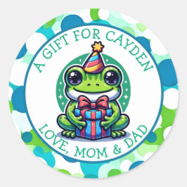 Geburtstagsparty des niedlichen Frog Themed Boys Runder Aufkleber
