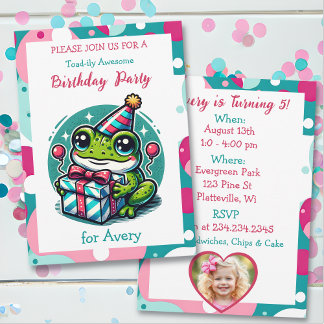 Geburtstagsparty des niedlichen Frog Themed Girl Einladung