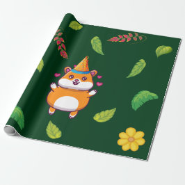 Geburtstagsparty des niedlichen Hamsters Botanical Geschenkpapier